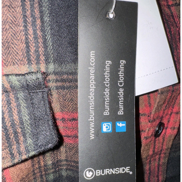 Burnside Men’s Plaid Flannel Shirt Crimson Red Size Large NWT Camping Grunge - Picture 11 of 13